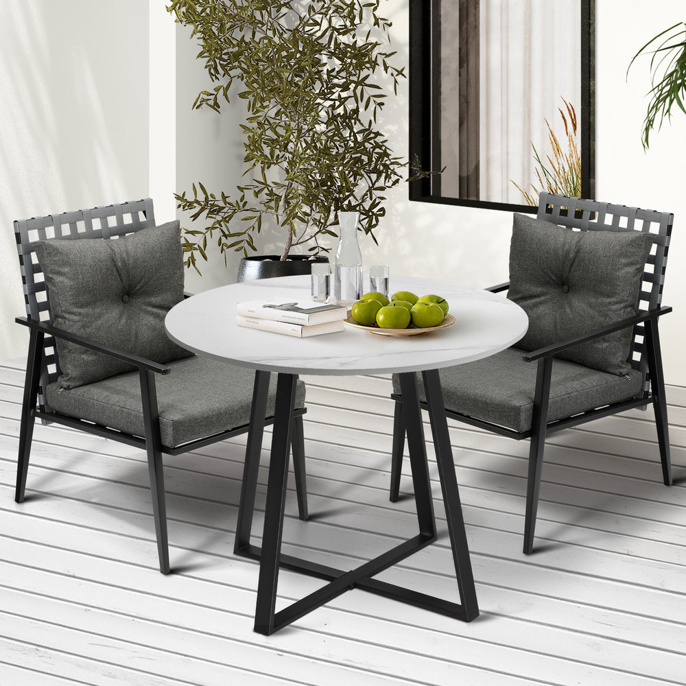 Outdoor Dining Set 2 Seater Marble Table Rattan Armchair