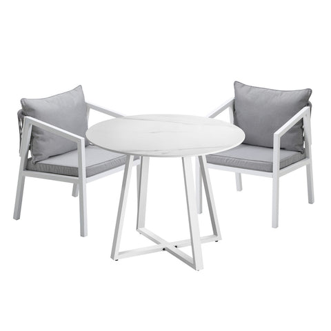 Outdoor Dining Set Bistro Setting 3PCS White