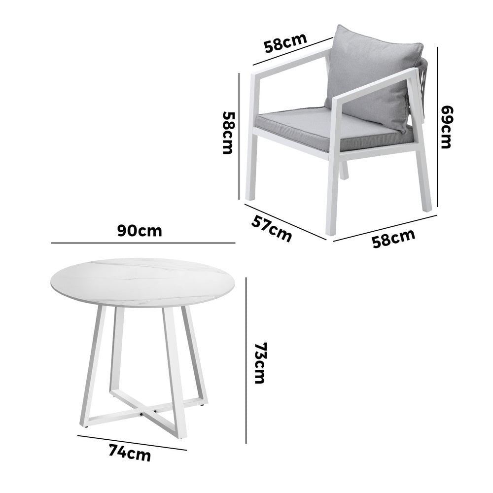 Outdoor Dining Set Bistro Setting 3PCS White