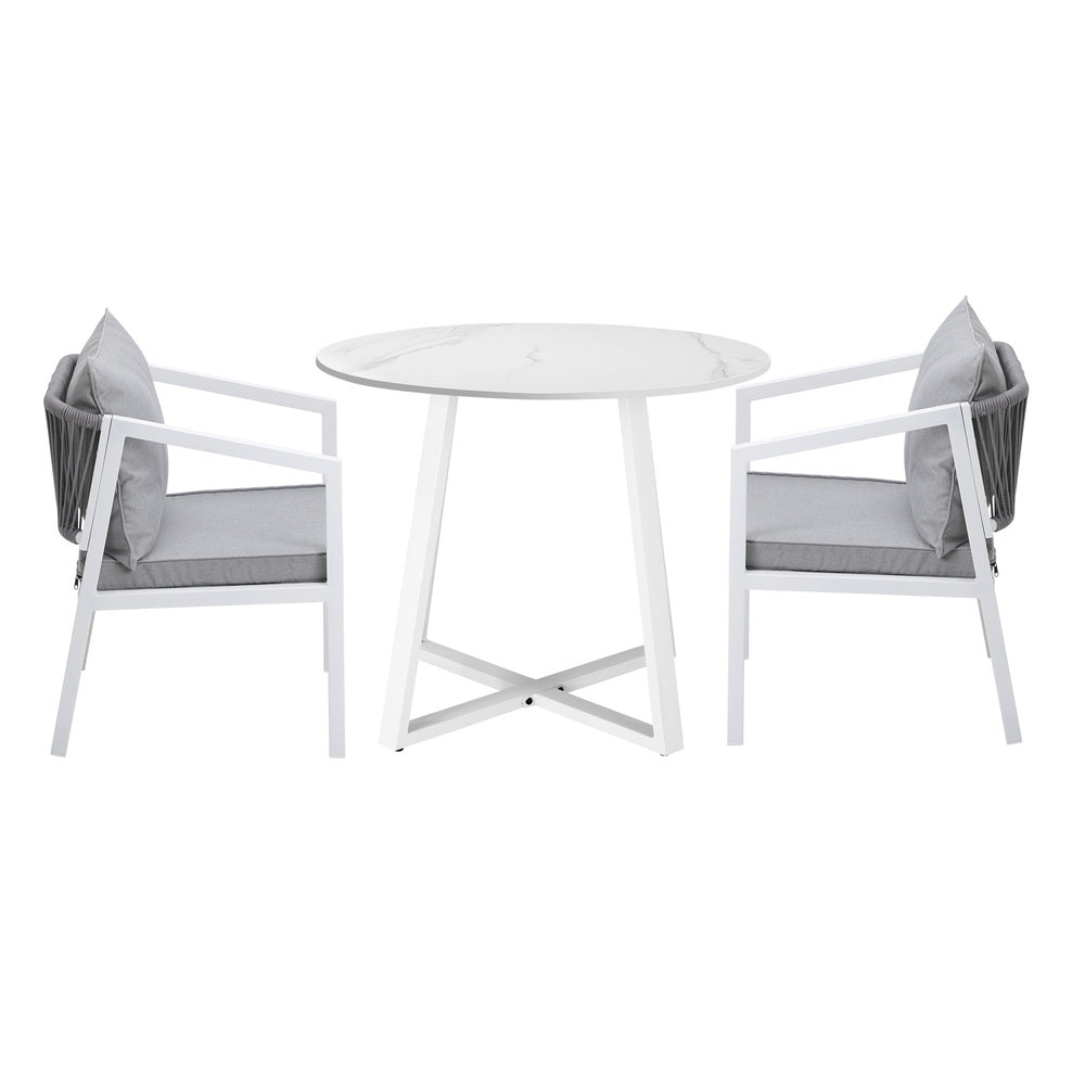 Outdoor Dining Set Bistro Setting 3PCS White