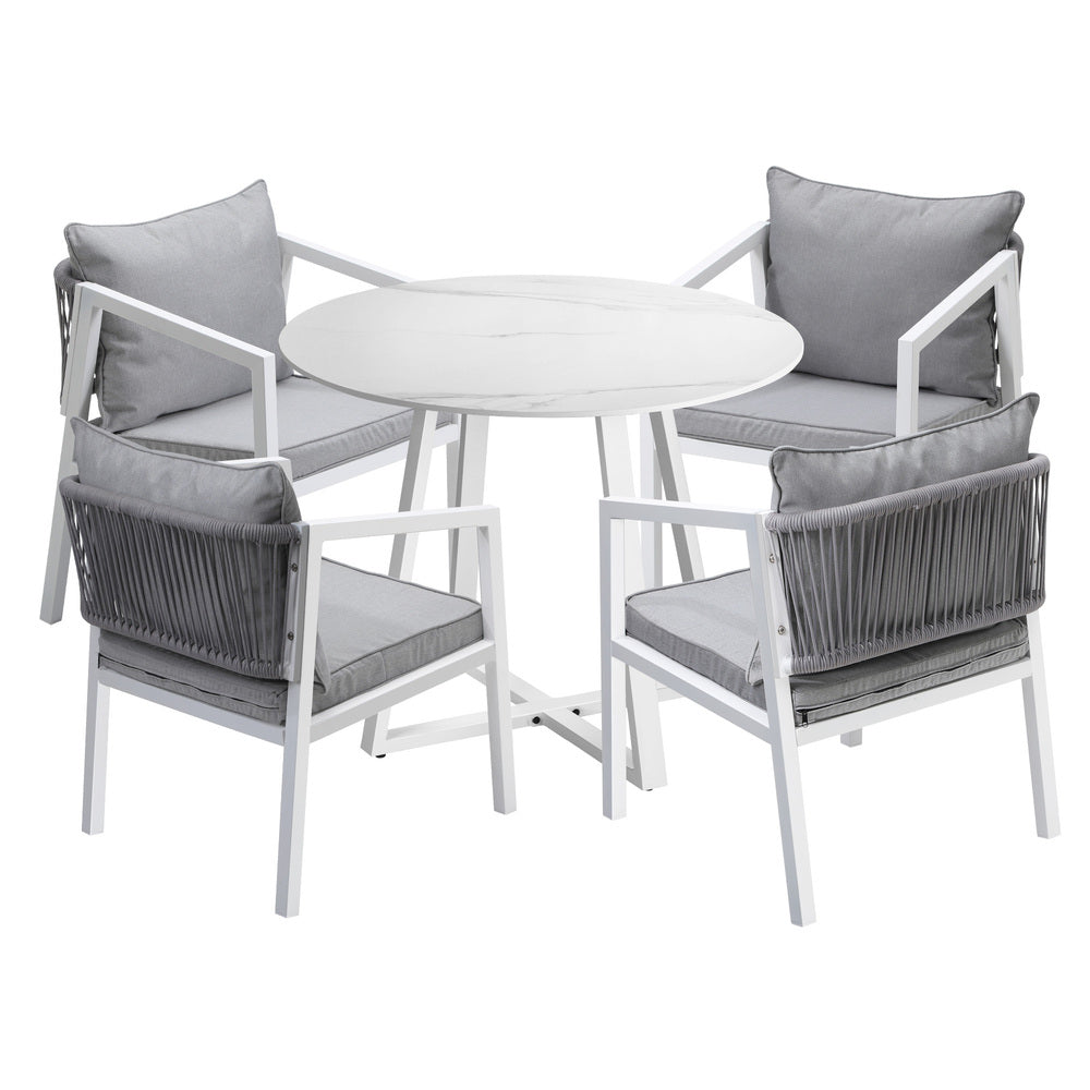 Outdoor Dining Set Bistro Setting 5PCS White