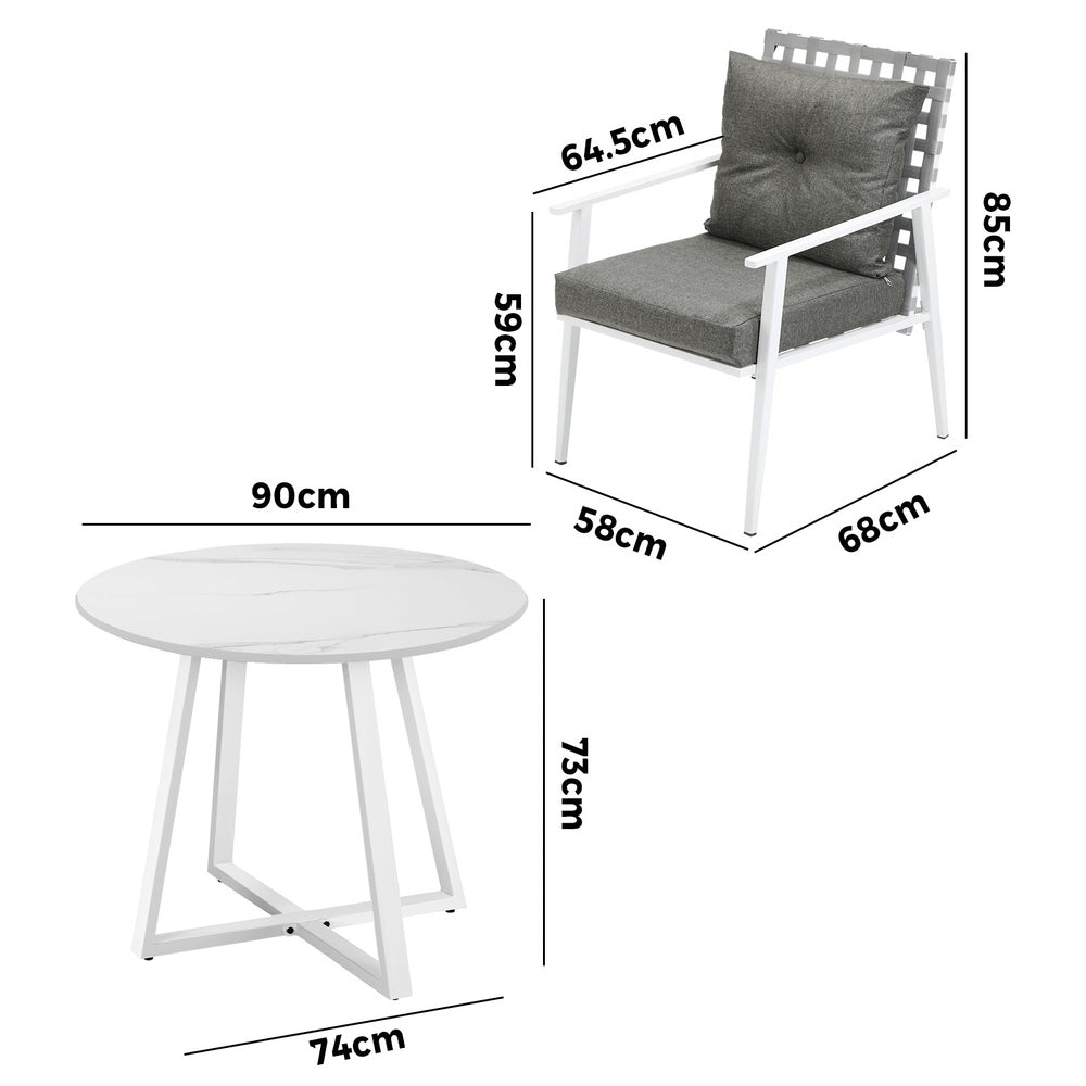 Outdoor Dining Set 2 Seater Marble Table Rattan Armchair