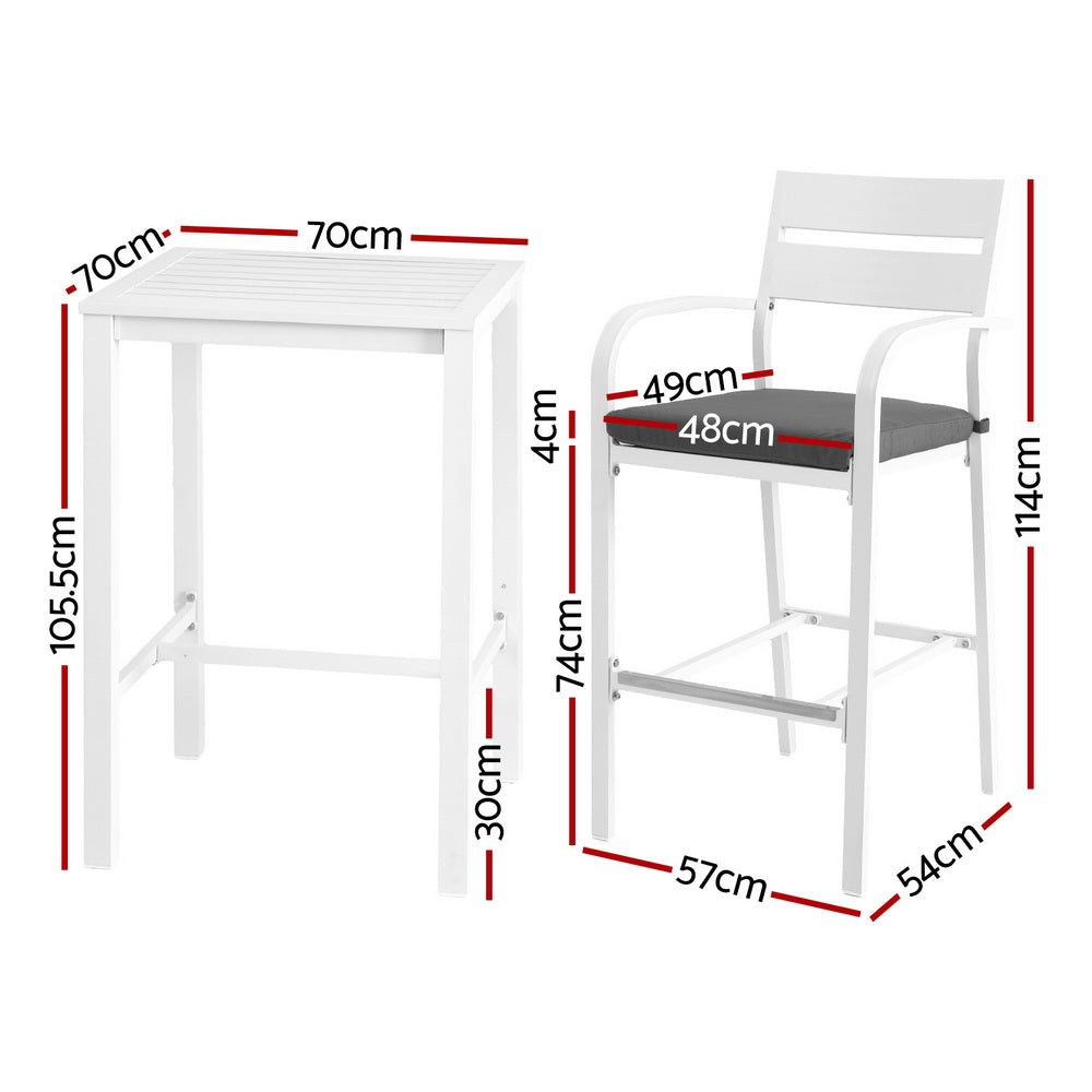 3-Piece Outdoor Bar Set Patio Aluminium Bistro