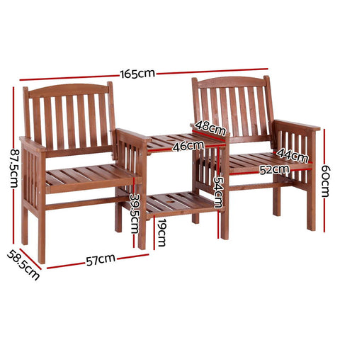 Stylish Outdoor Garden Bench & Table Set - Brown