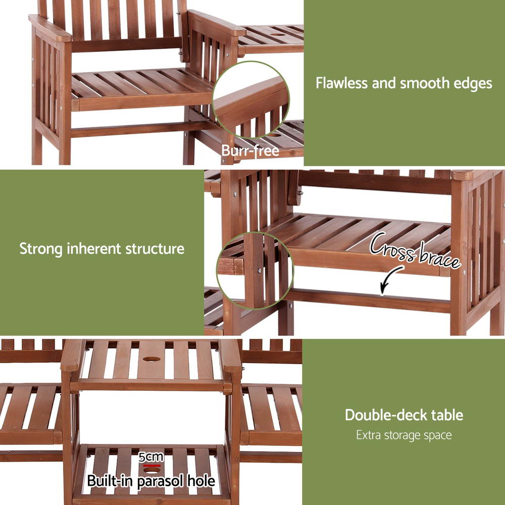 Stylish Outdoor Garden Bench & Table Set - Brown