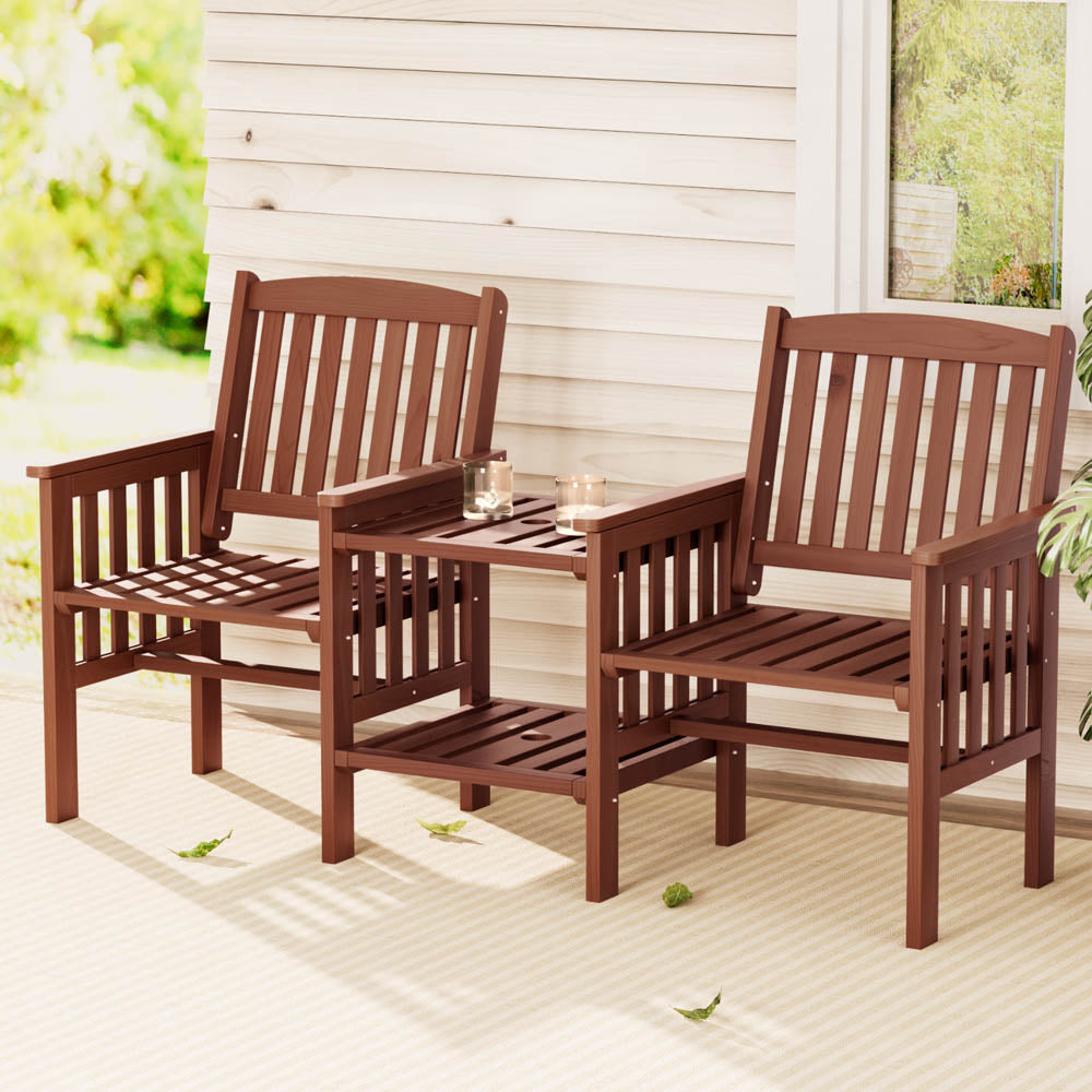 Stylish Outdoor Garden Bench & Table Set - Brown