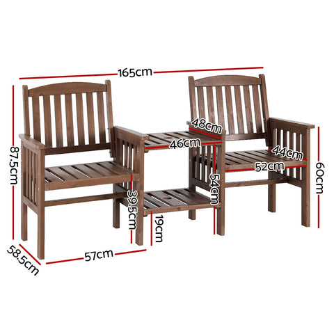 Outdoor Garden Bench Loveseat Wooden Table Chairs Patio Brown