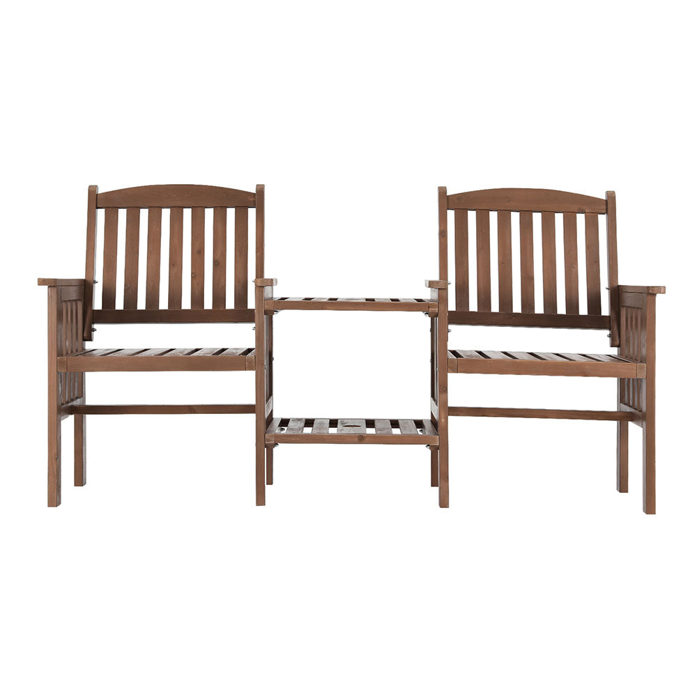 Outdoor Garden Bench Loveseat Wooden Table Chairs Patio Brown