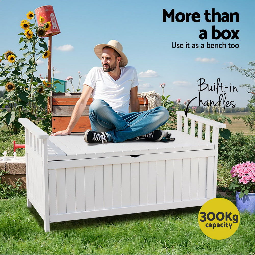 Durable Outdoor Storage Bench - White