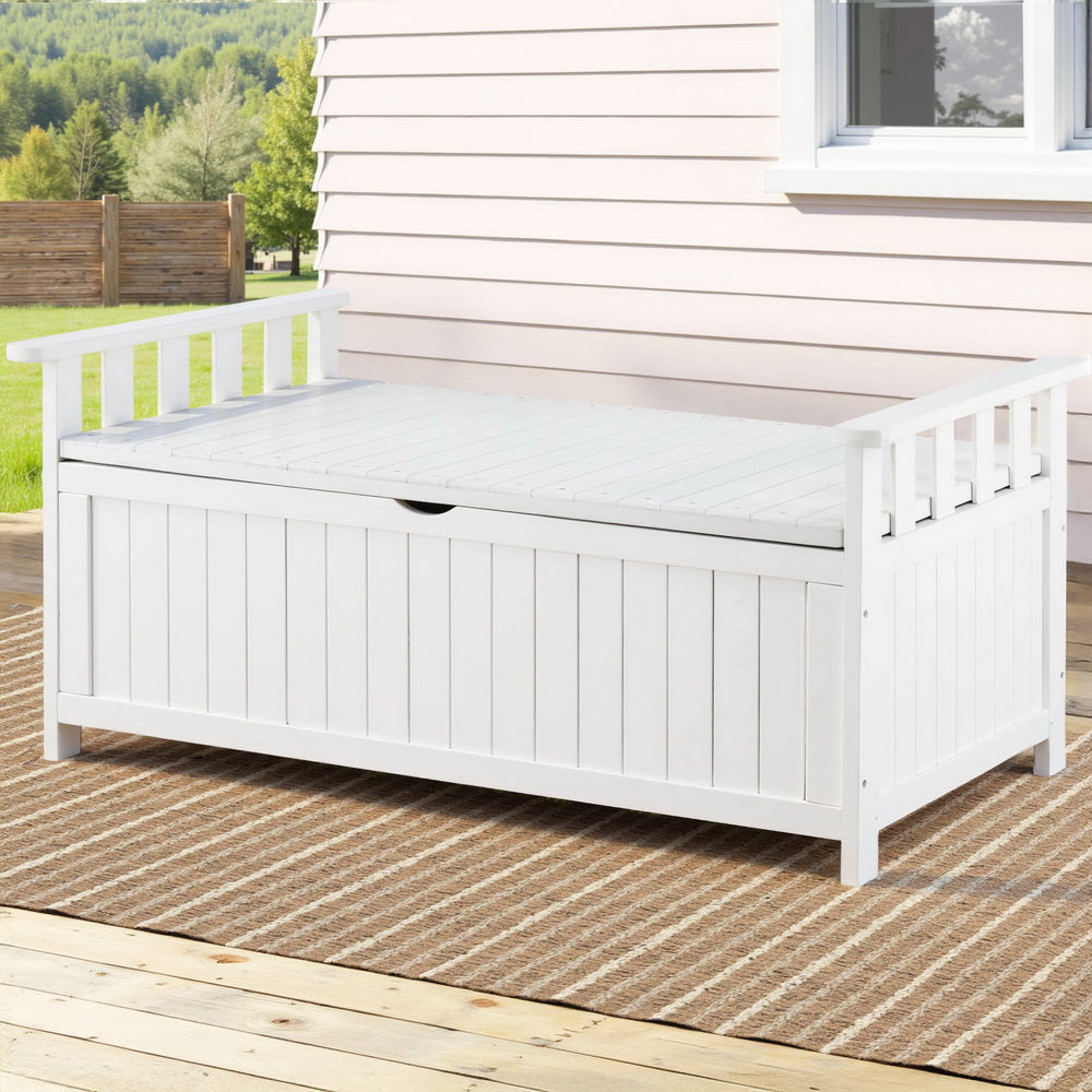 Durable Outdoor Storage Bench - White