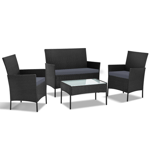 4 Seater Outdoor Sofa Set Wicker Setting Table Chair Furniture Black