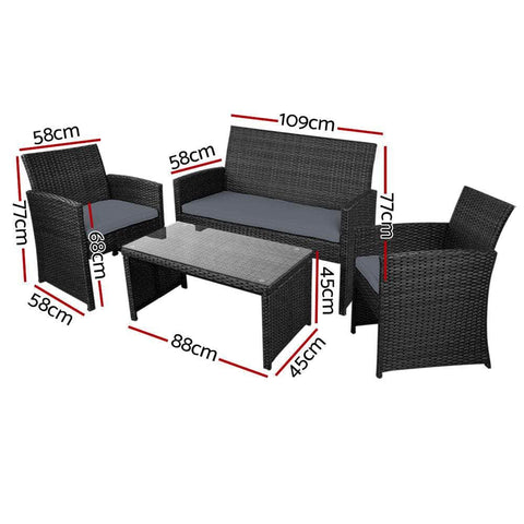 4 Pcs Outdoor Sofa Set With Storage Cover Rattan Chair Furniture Black