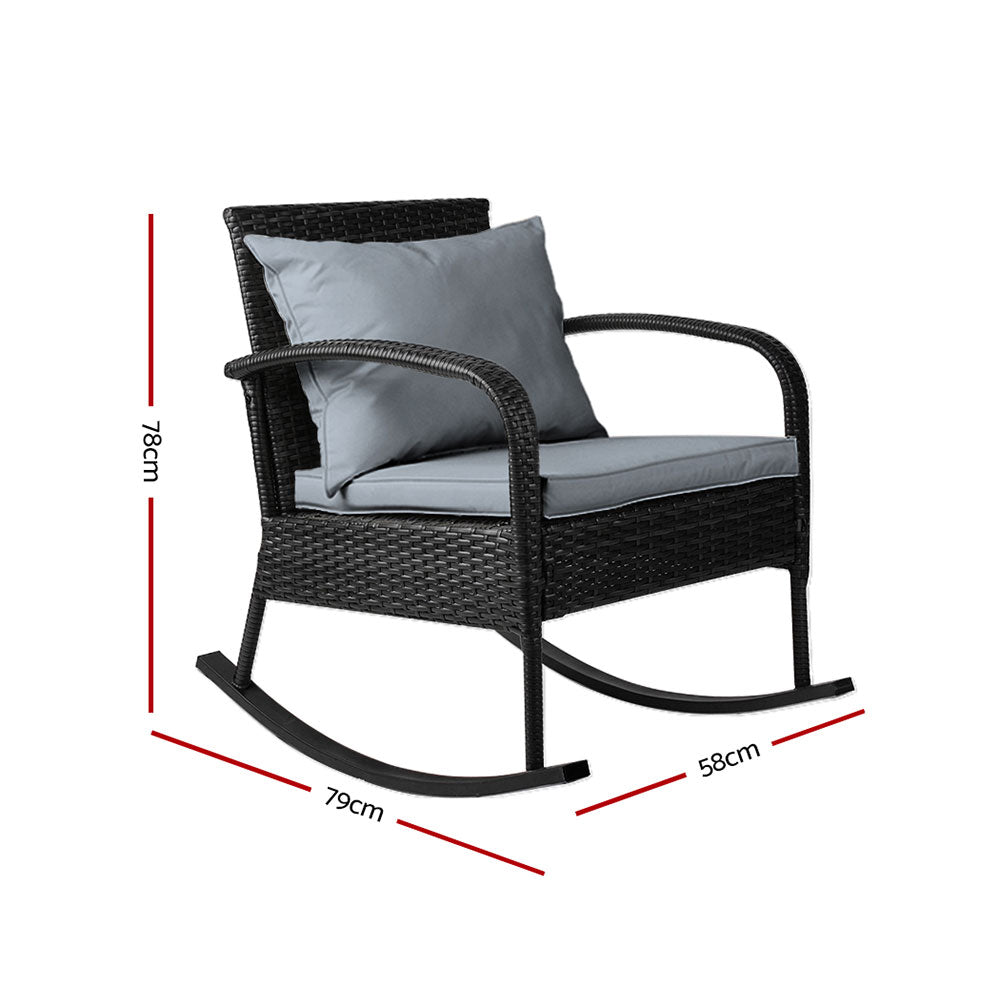 Outdoor Furniture Rocking Chair Wicker Garden Patio Lounge Setting Black