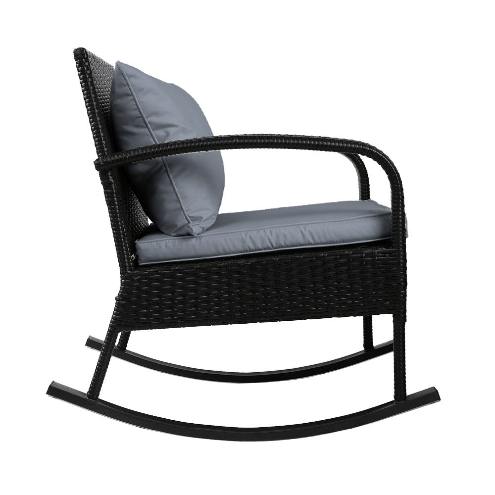 Outdoor Furniture Rocking Chair Wicker Garden Patio Lounge Setting Black