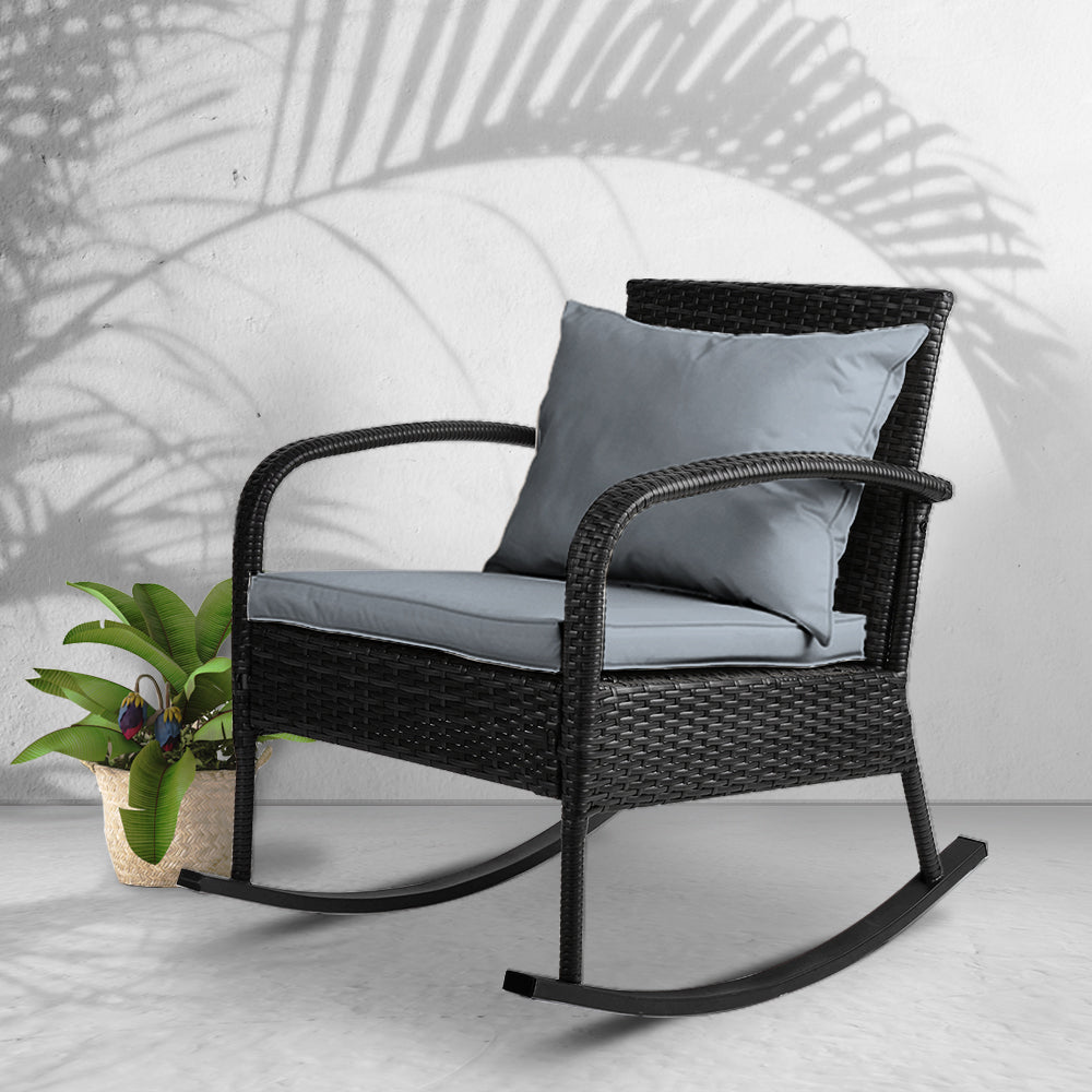 Outdoor Furniture Rocking Chair Wicker Garden Patio Lounge Setting Black