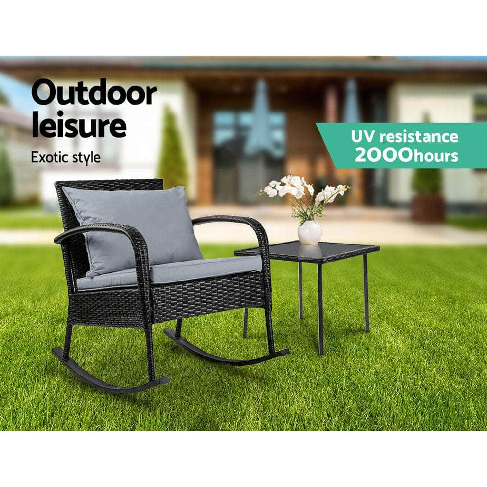 2Pc Rocking Chair Table Wicker Outdoor Furniture Patio Lounge Setting