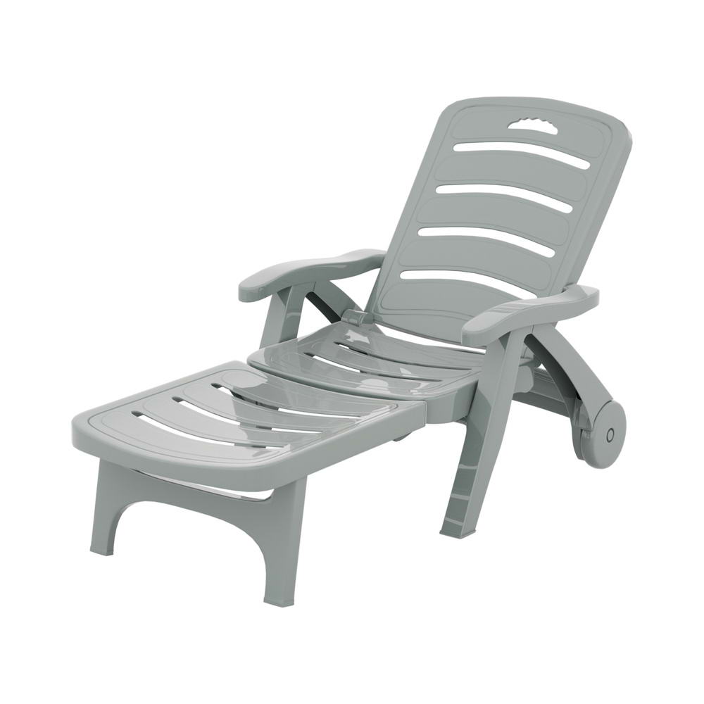 Sun Lounger Folding Lounge Chair Wheels Patio Outdoor Furniture