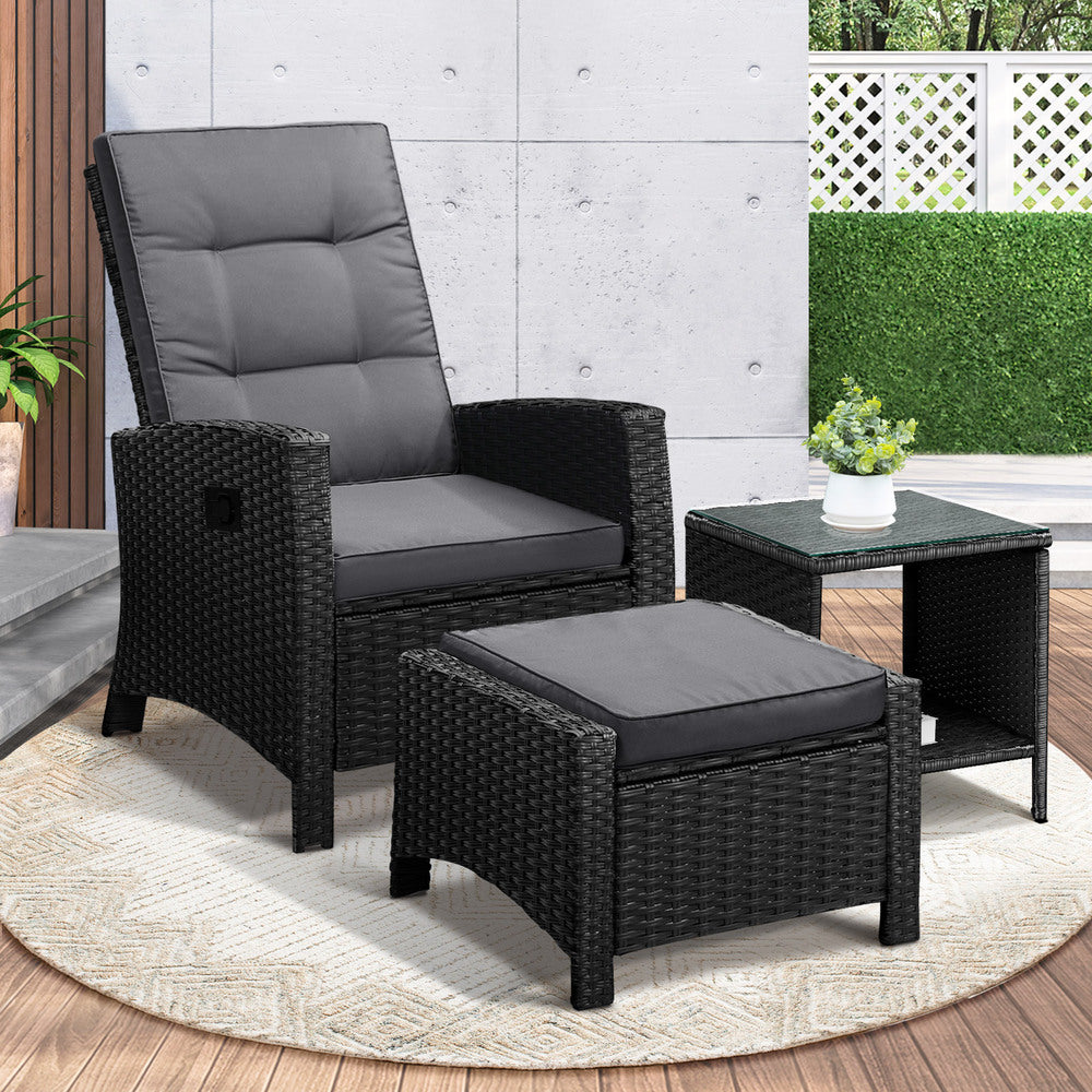 Recliner Chairs & Table Outdoor Furniture Wicker Sofa Patio Set Garden