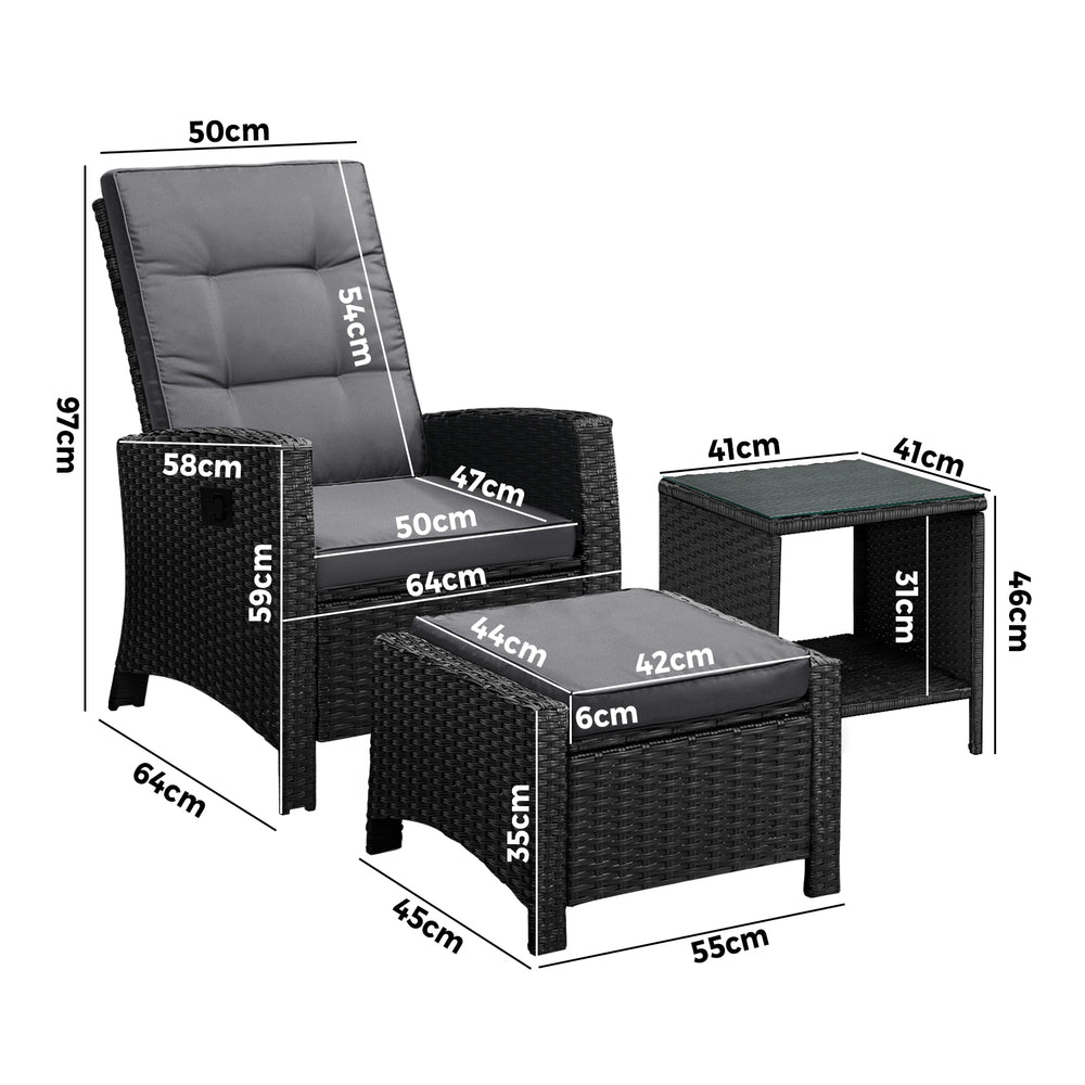 Recliner Chairs & Table Outdoor Furniture Wicker Sofa Patio Set Garden