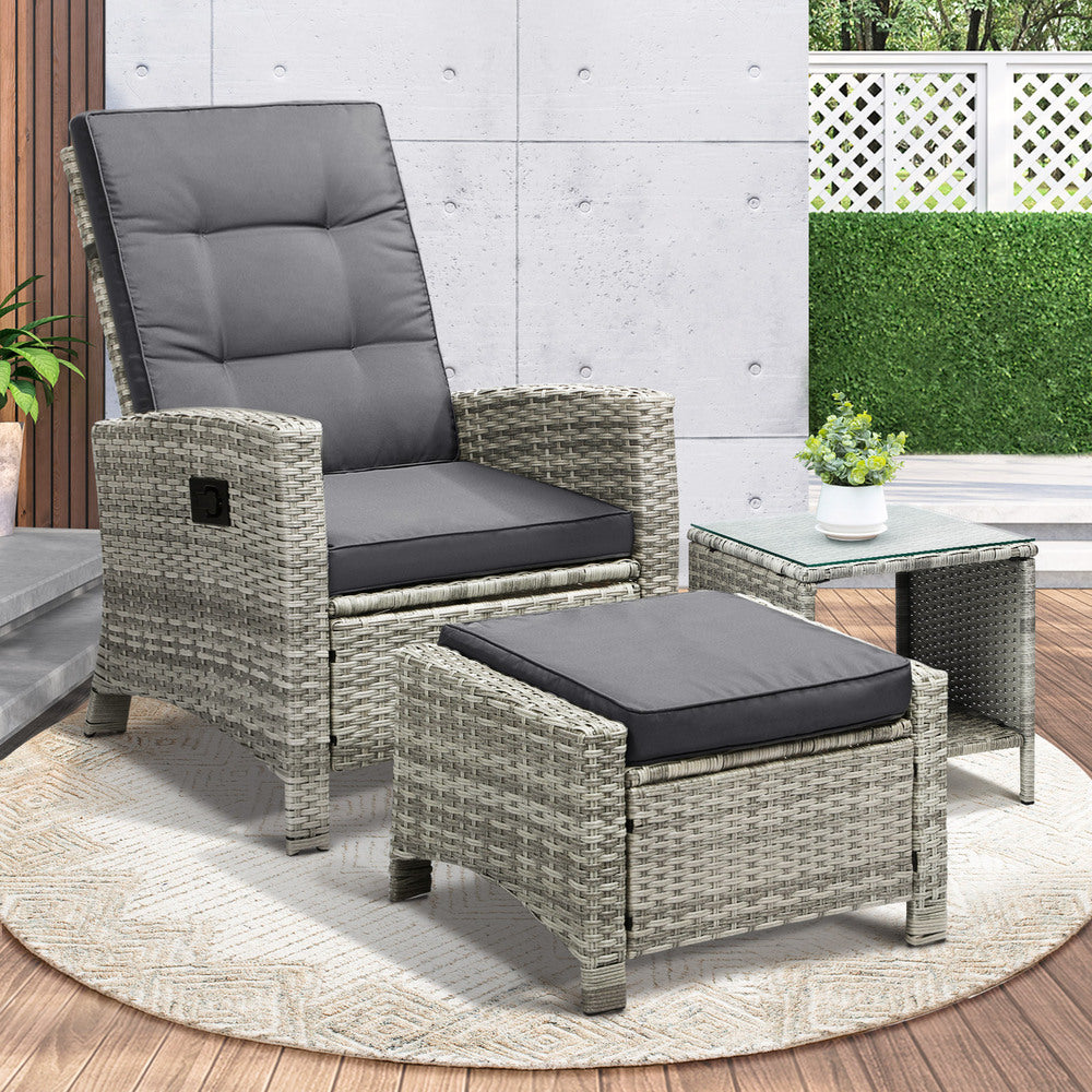 Recliner Chairs & Table Outdoor Furniture Wicker Sofa Patio Set Garden