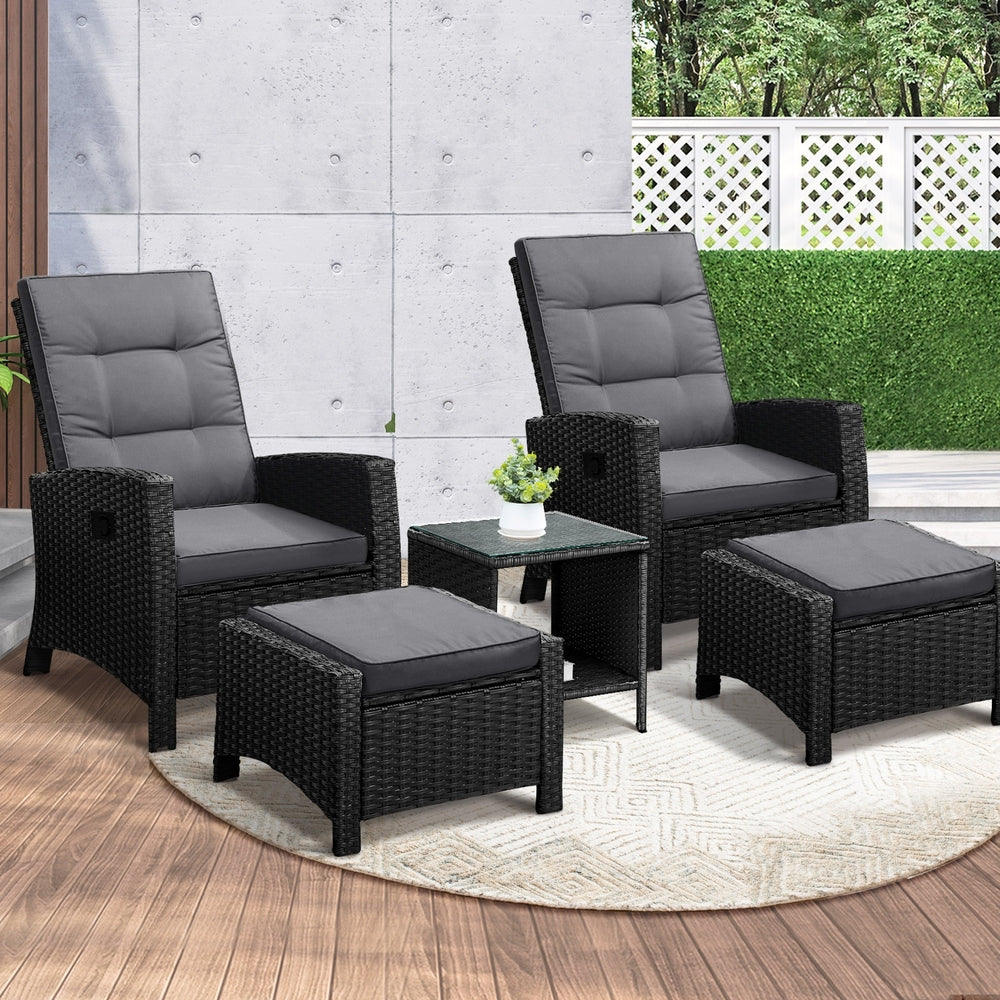 Outdoor Recliner Chair & Table Set Wicker lounge Patio Furniture Setting