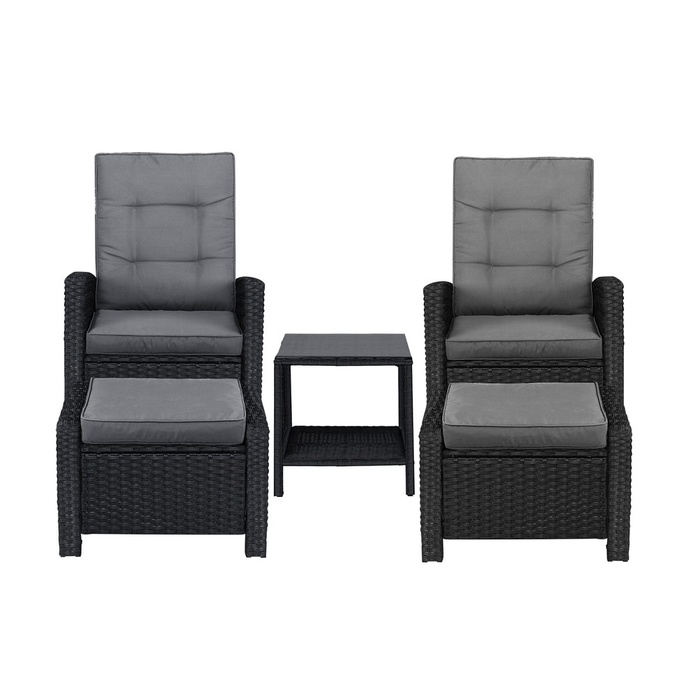 Outdoor Recliner Chair & Table Set Wicker lounge Patio Furniture Setting