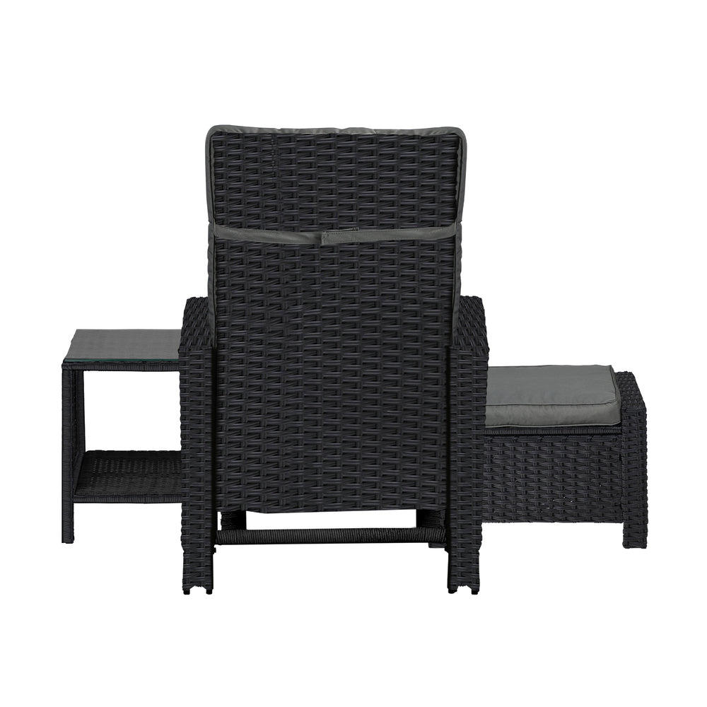 Outdoor Recliner Chair & Table Set Wicker lounge Patio Furniture Setting