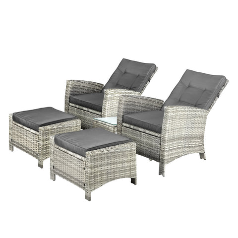 Recliner Chair Wicker Outdoor Furniture Garden Patio Lounge 5PCS Setting