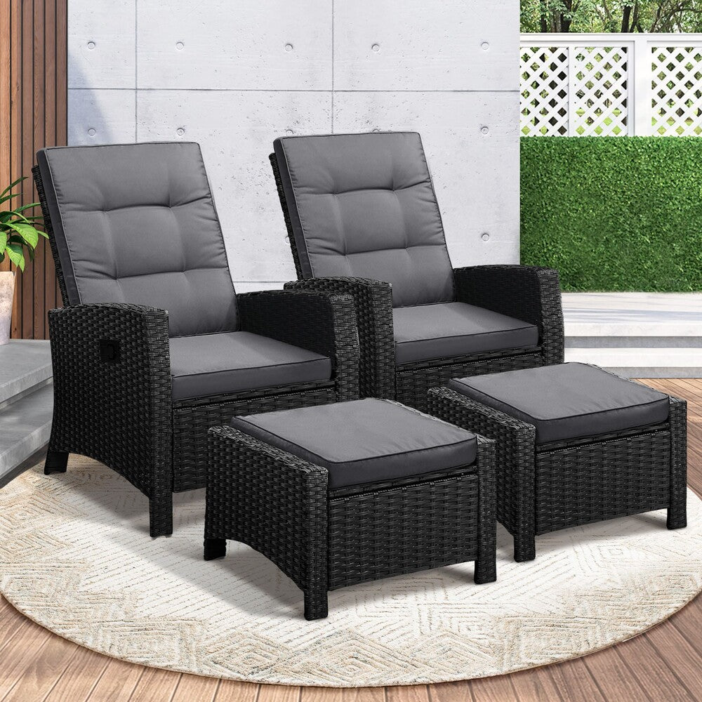 Recliner Chairs Sun Lounge Outdoor Patio Furniture Wicker Lounger 2X