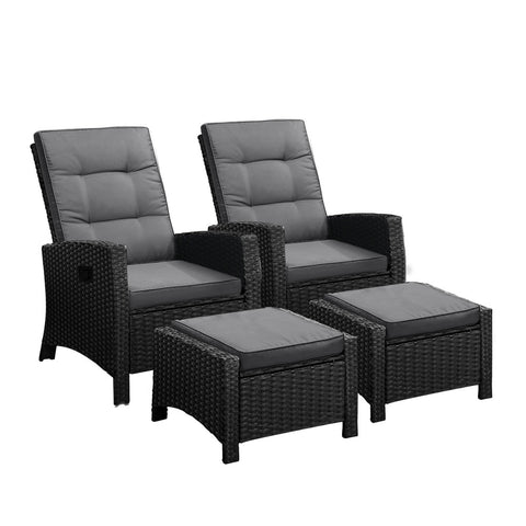 Recliner Chairs Sun Lounge Outdoor Patio Furniture Wicker Lounger 2X