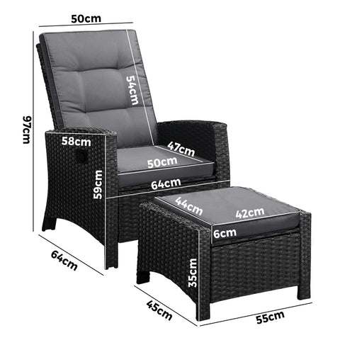 Recliner Chairs Sun Lounge Outdoor Patio Furniture Wicker Lounger 2X