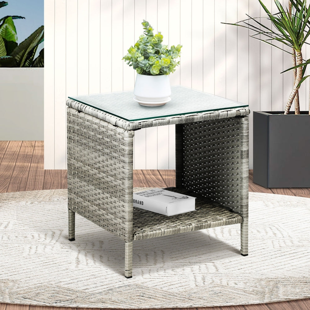 Rattan Side Table Outdoor Furniture Coffee Patio Desk Indoor Garden Decor