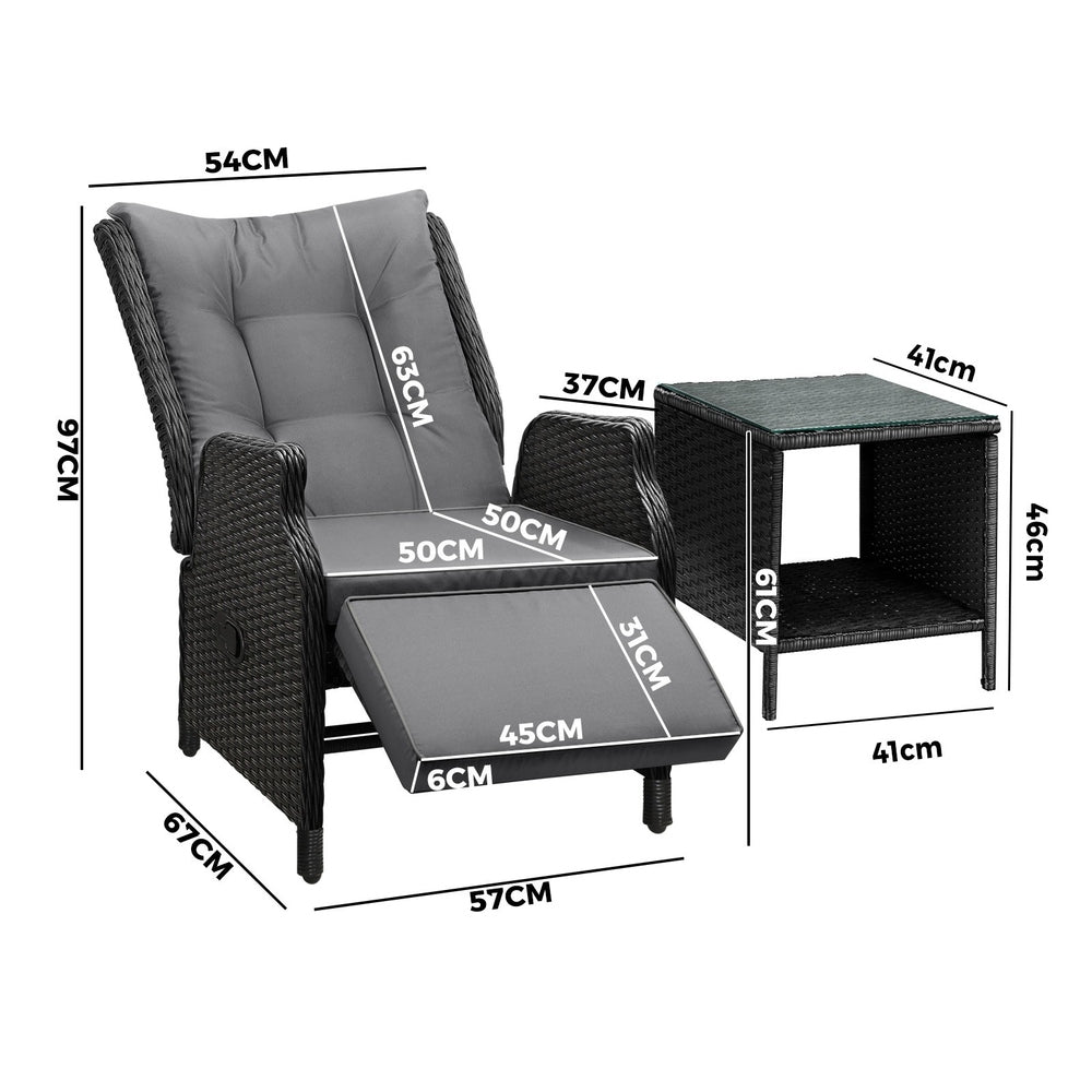 Outoodr Recliner Chair & Table Sun Lounge Outdoor Furniture Patio Setting