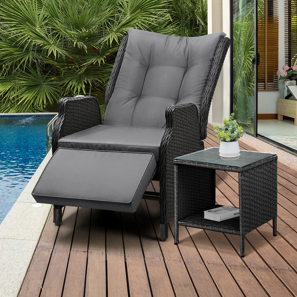 Outoodr Recliner Chair & Table Sun Lounge Outdoor Furniture Patio Setting