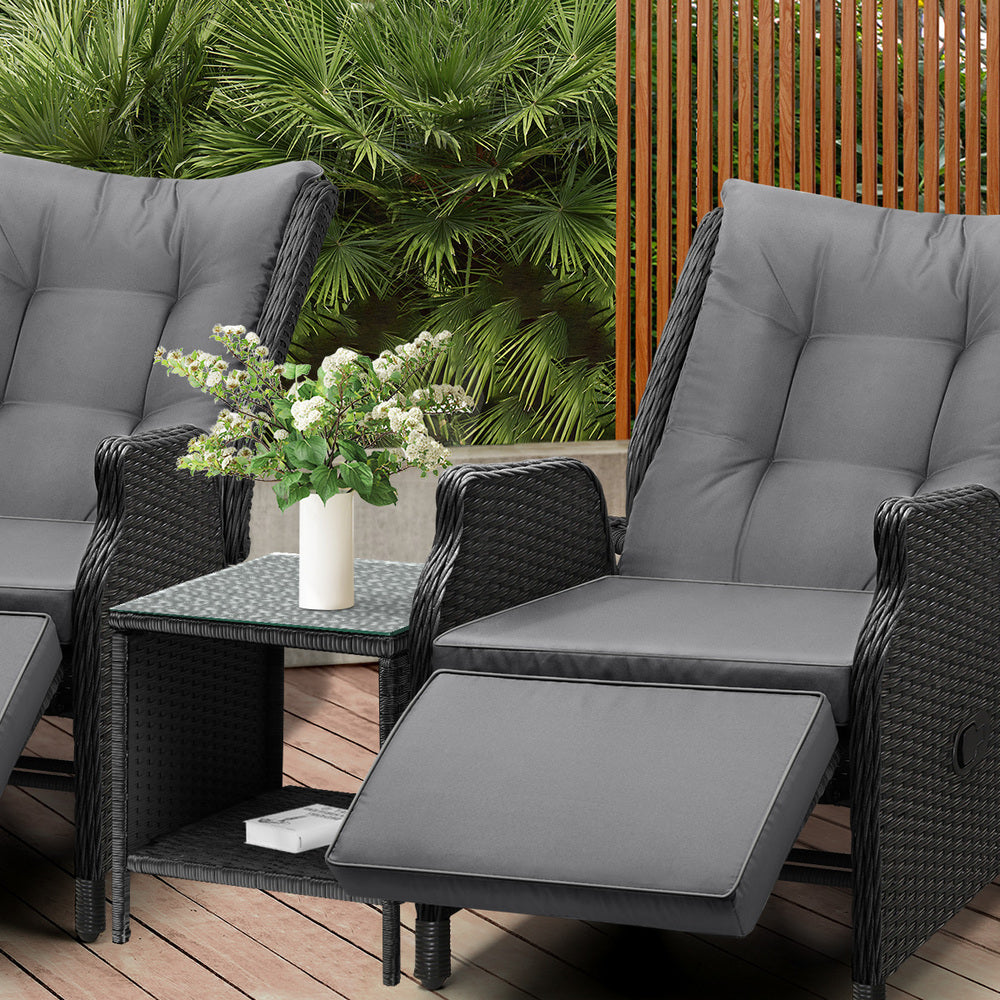 Outoodr Recliner Chair & Table Sun Lounge Outdoor Furniture Patio Setting