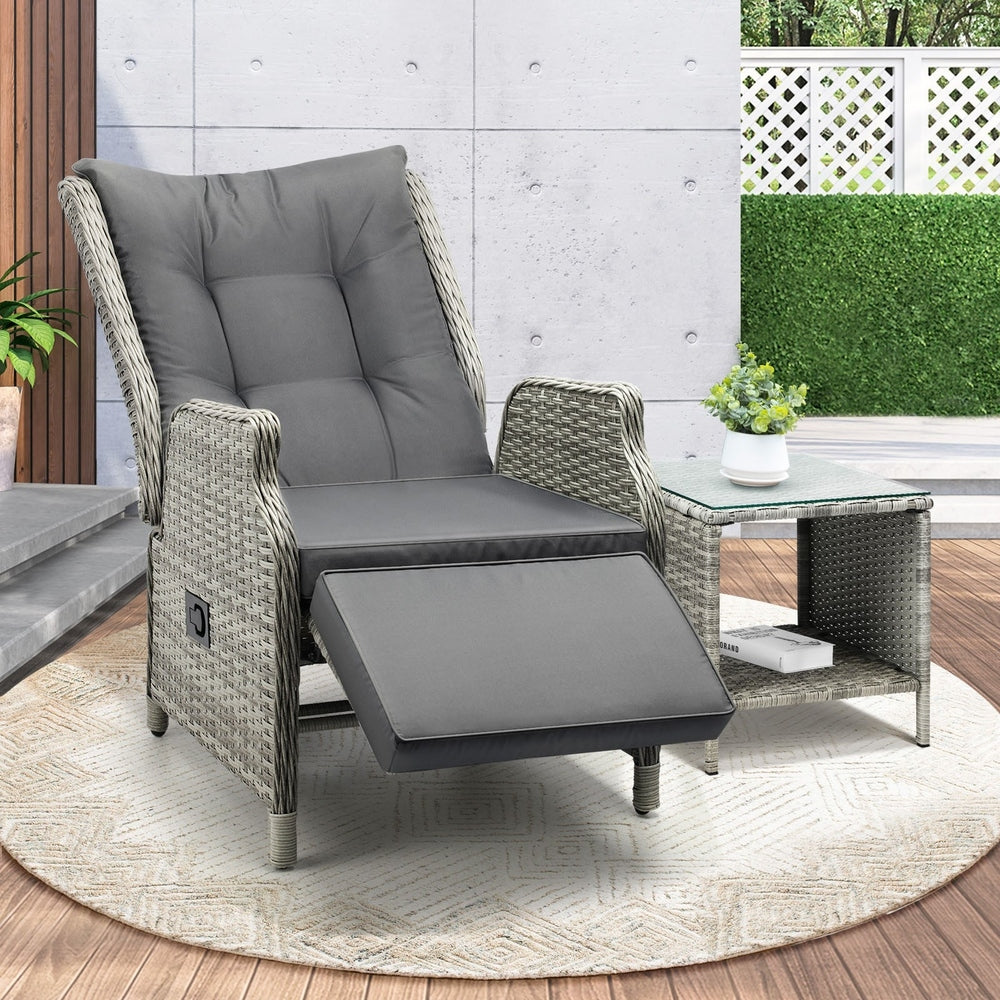 Outoodr Recliner Chair Sun Lounge & Table Set utdoor Furniture Patio Sofa