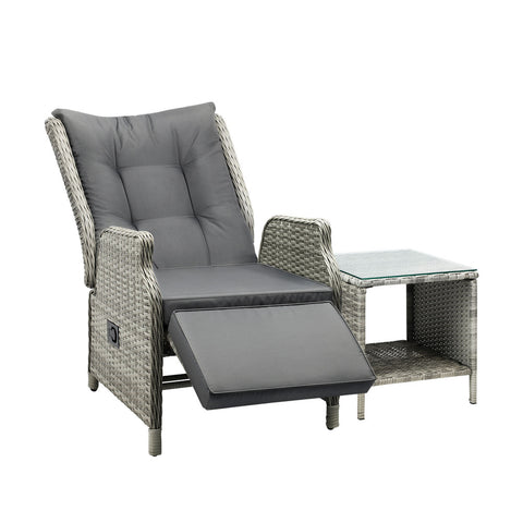 Outoodr Recliner Chair Sun Lounge & Table Set utdoor Furniture Patio Sofa