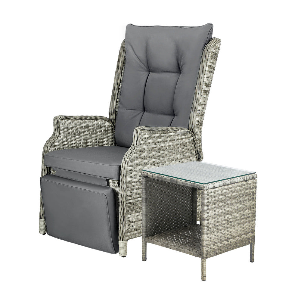 Outoodr Recliner Chair Sun Lounge & Table Set utdoor Furniture Patio Sofa