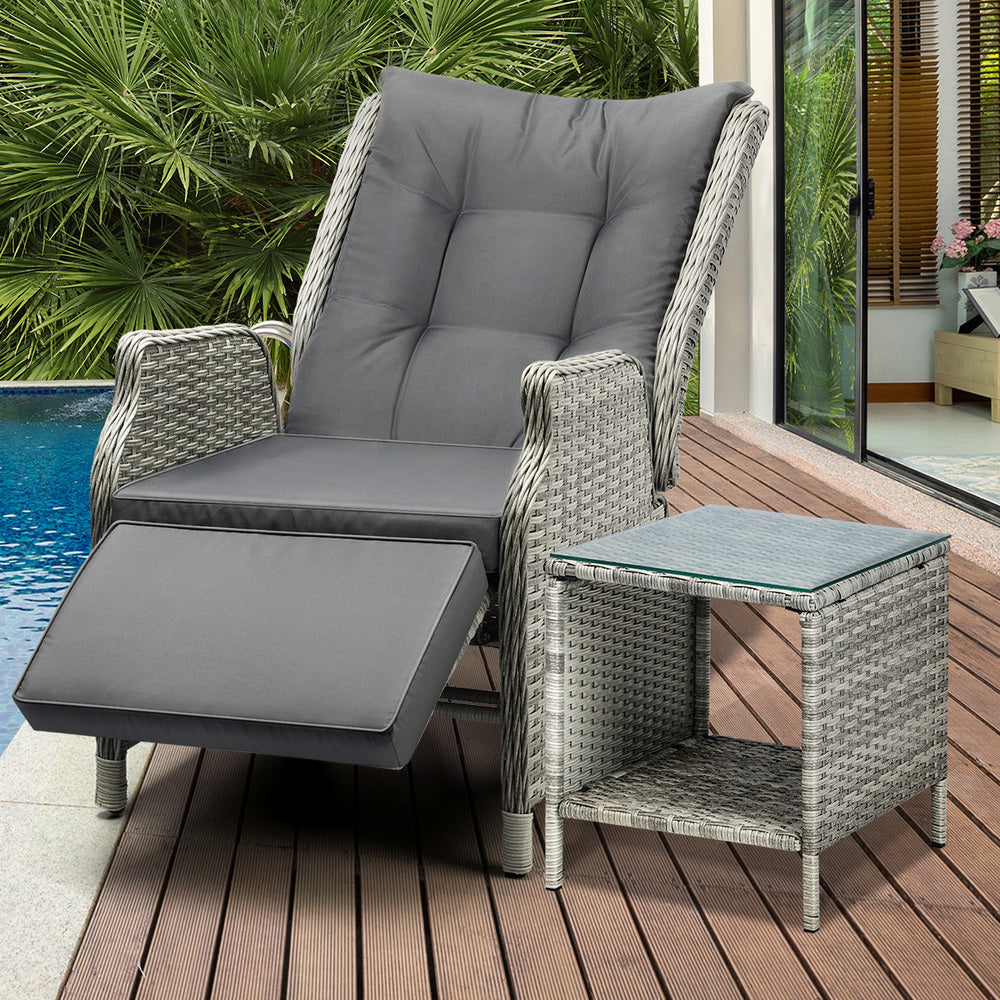 Outoodr Recliner Chair Sun Lounge & Table Set utdoor Furniture Patio Sofa