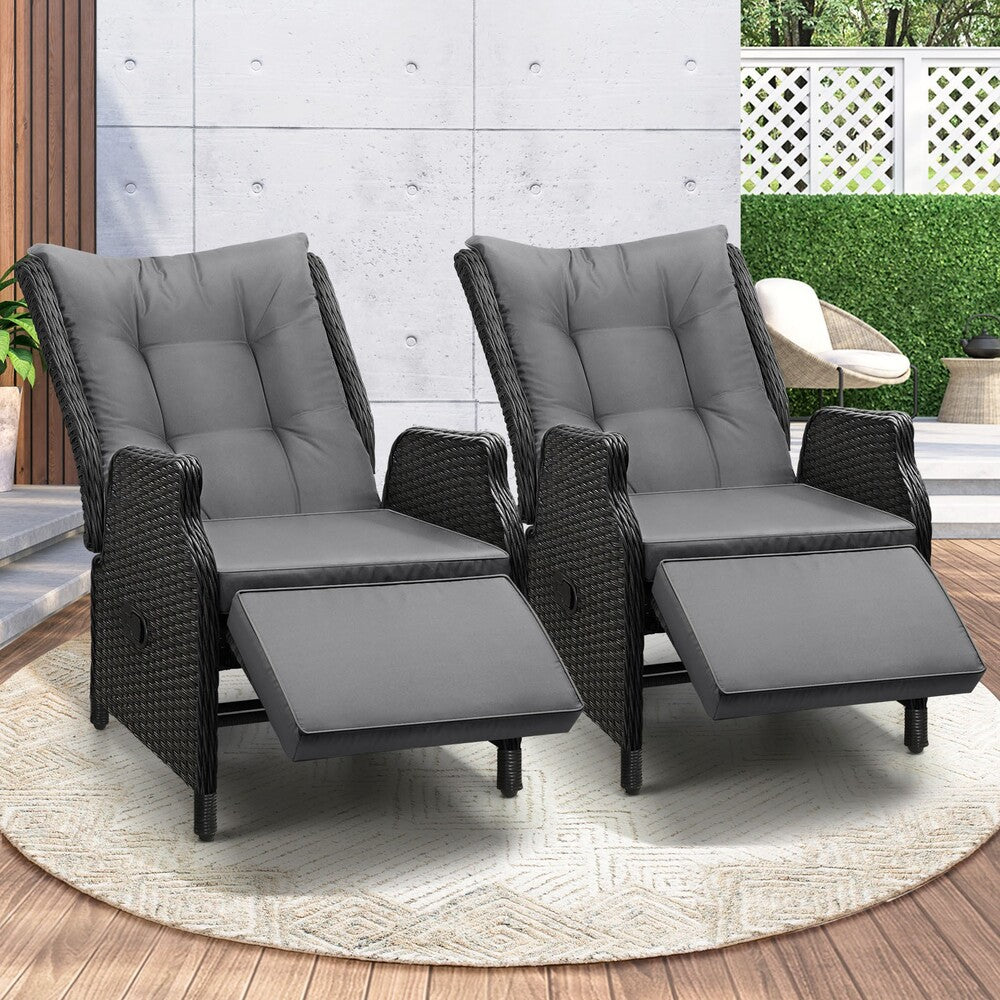 Sun Lounge Recliner Chairs Outdoor Furniture Patio Wicker Sofa 2 Piece