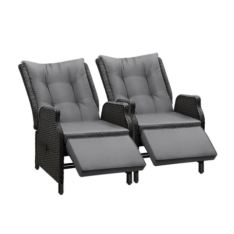 Sun Lounge Recliner Chairs Outdoor Furniture Patio Wicker Sofa 2 Piece