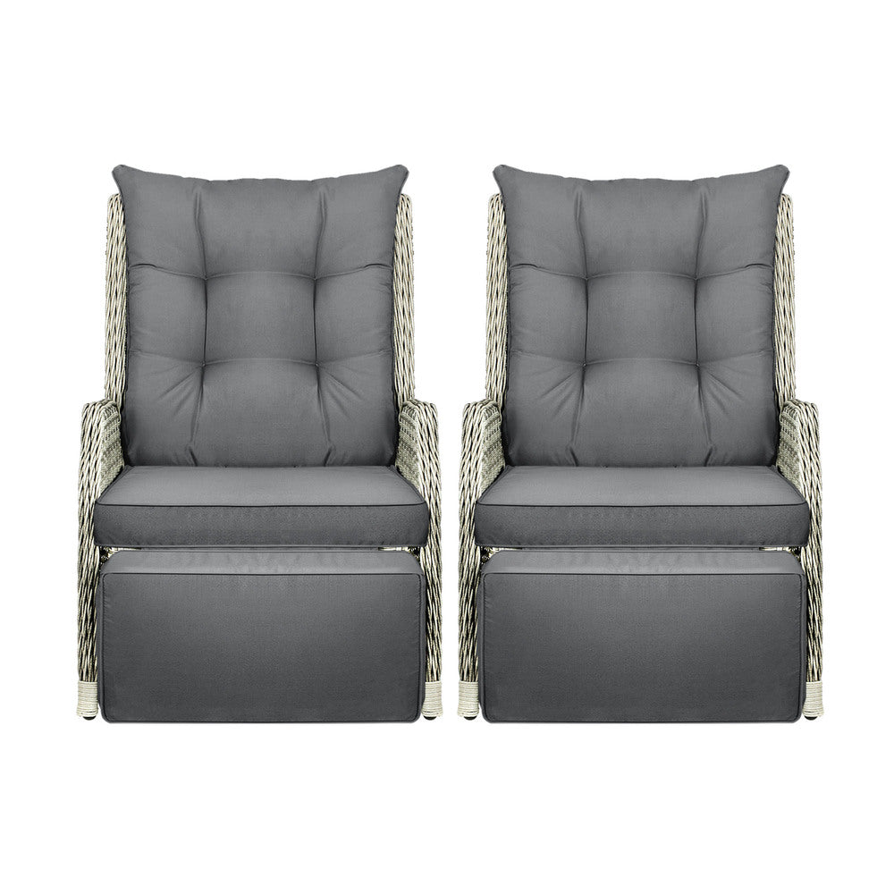 Recliner Chairs Sun lounge Outdoor Furniture Patio Wicker Sofa Set of 2