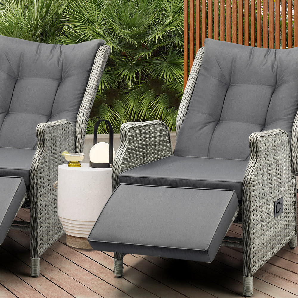 Recliner Chairs Sun lounge Outdoor Furniture Patio Wicker Sofa Set of 2