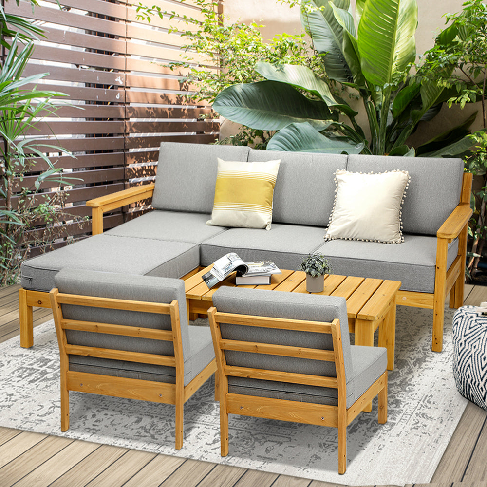 Outdoor Sofa Set Wooden Patio Set 7-Piece