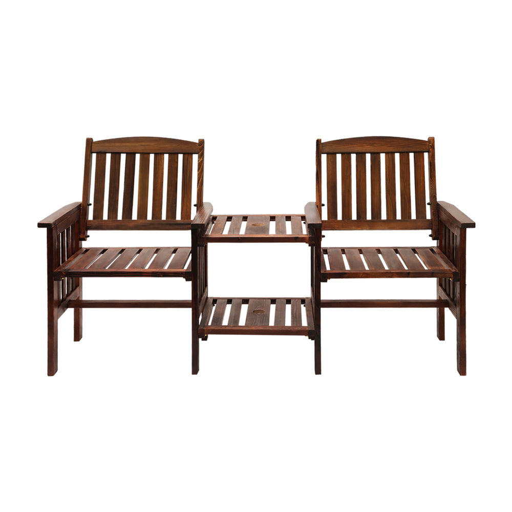 Outdoor Wooden Chair Garden Bench 2 Seat & Table Loveseat Patio Furniture