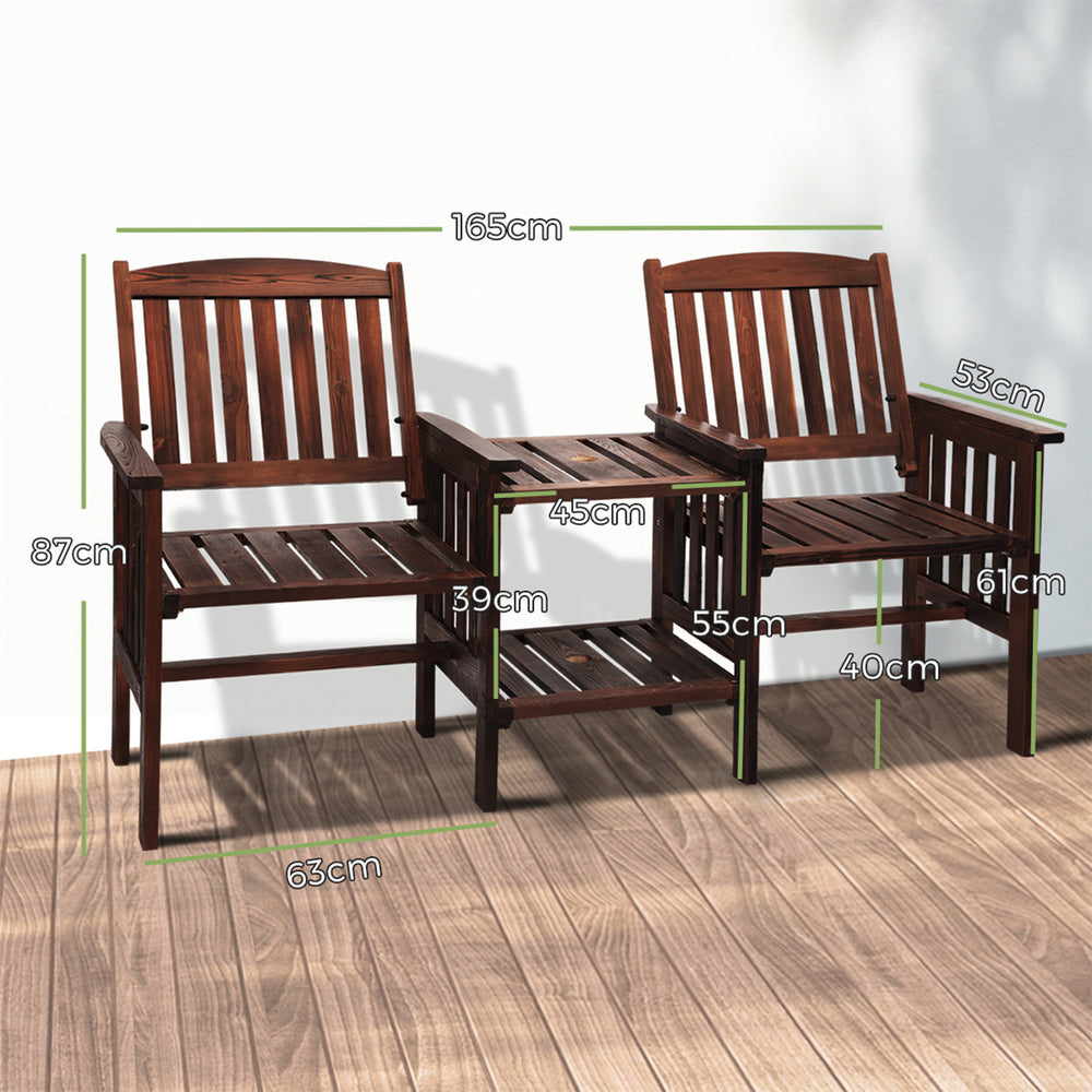 Outdoor Wooden Chair Garden Bench 2 Seat & Table Loveseat Patio Furniture