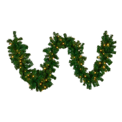 Green Pre-Lit Christmas Garland - 274cm