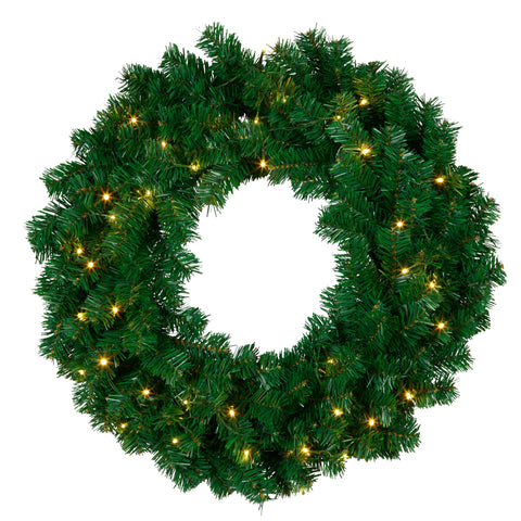 Green Pre-Lit Christmas Wreath - 61cm