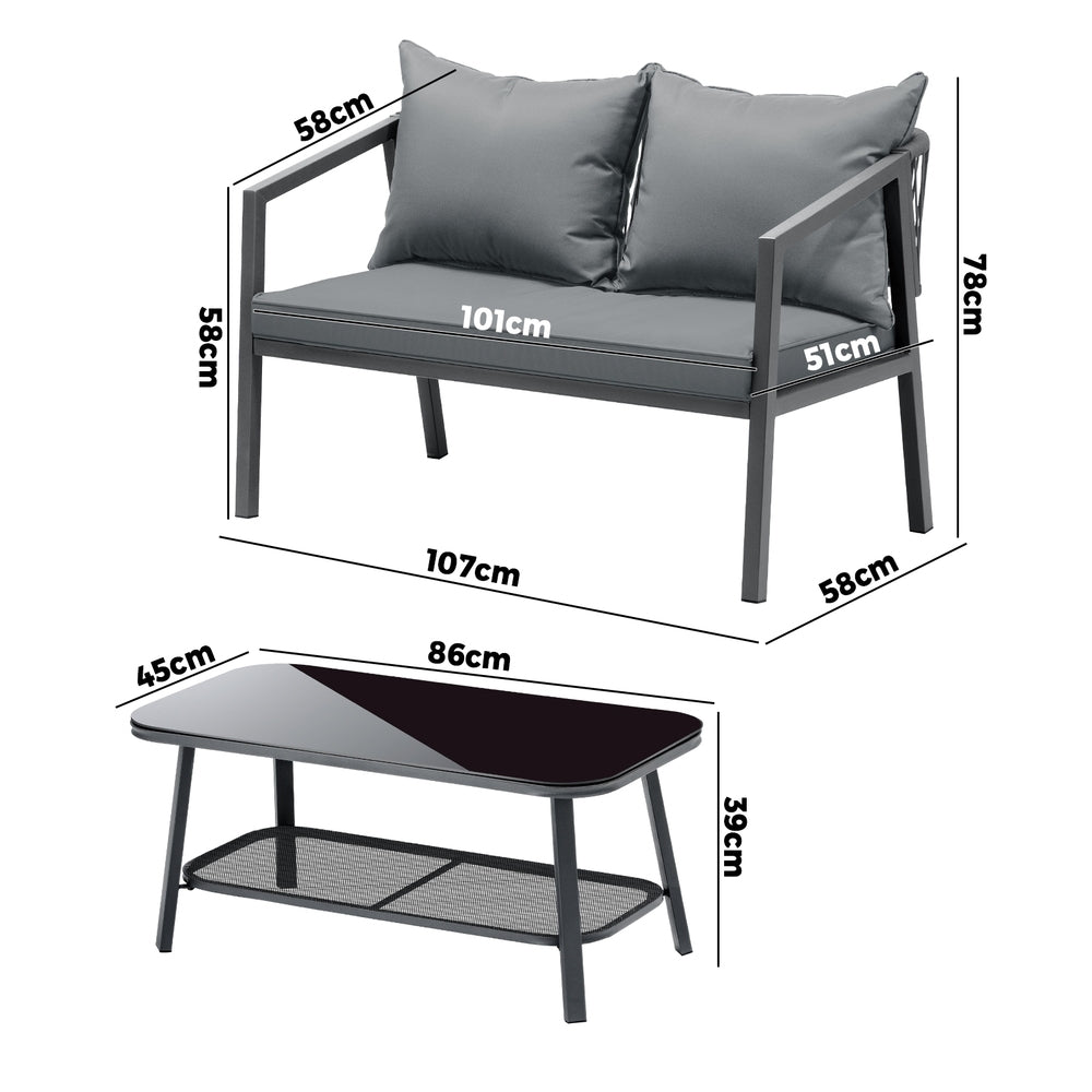 Set of 2 Outdoor Furniture Setting Garden Patio Lounge Sofa Table Chairs