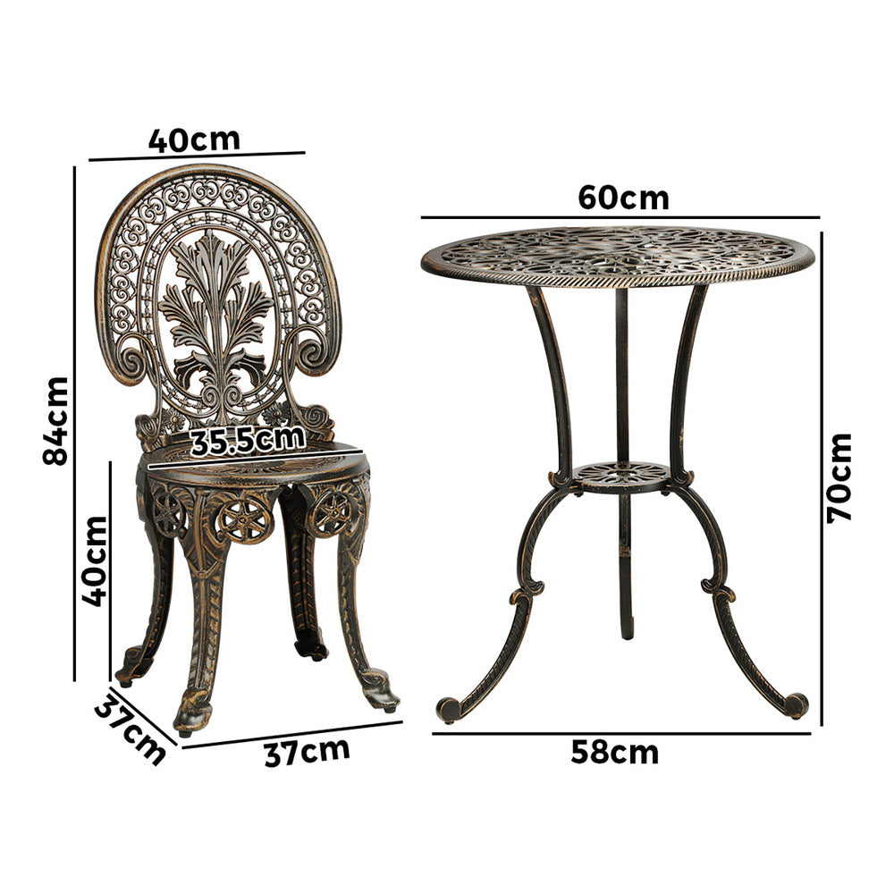 Outdoor Furniture Bistro Set 3pcs Chair Table Cast Aluminium Patio Garden